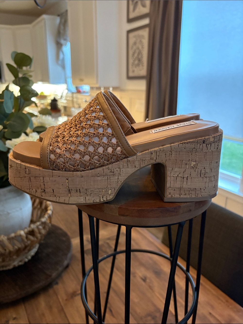 Steve Madden Woven Platform Slide Sandals in Tan